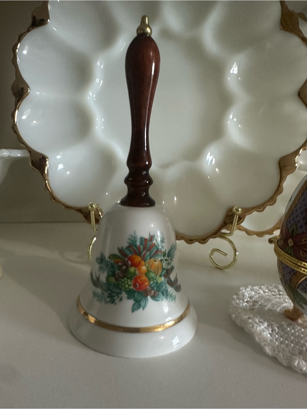 Vintage Avon 1985 Christmas Bell Porcelain Holiday Collectible Wood Handle